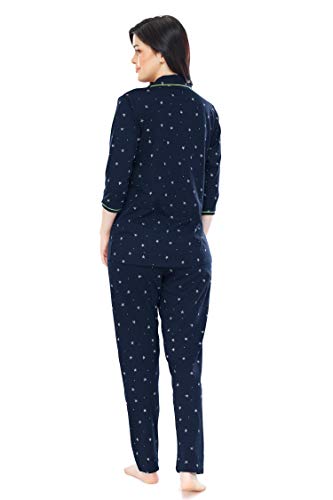 Image of ZEYO Women's Cotton Star & Dot Printed Night Suit Set of Shirt & Pajama Set 5155 (Available in Plus Size)
