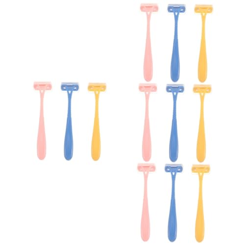 Vaguelly 12 Piezas Maquinilla de Afeitar para Mujeres de Depilación Corporal y Facial Afeitadora Manual de Inoxidable para Axilas Piernas y Bigote Colores Amarillo Rosa y Azul