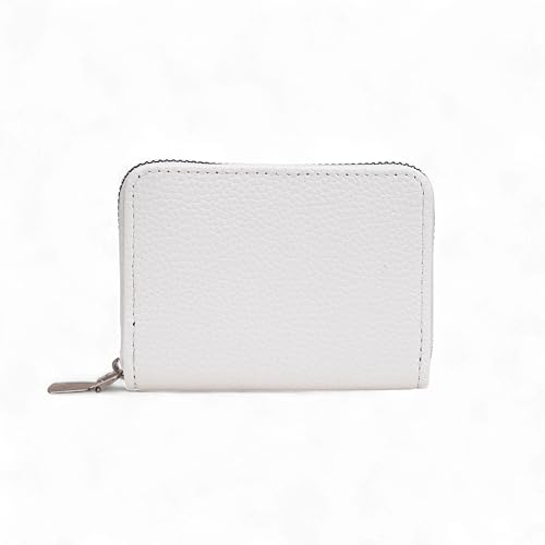 Image of 9 Slot RFID Genuine Leather Credit Debit Card Holder Wallet Money Zipper Coin Purse for Men & Women (White)