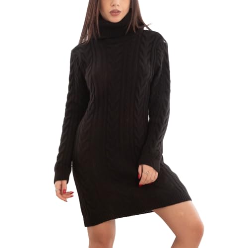 Toocool Maxi jersey largo mujer mini vestido de tricot cuello alto VI-88320, Negro , S-M