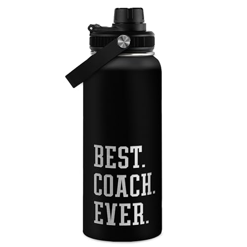 Image of SANDJEST Sport Coach Insulated Engraved Stainless Steel Water Bottle 32oz, Best Coach Ever, Vacuum Chug Lid Travel Tumbler For Men Friends Coaches, Birthday Christmas