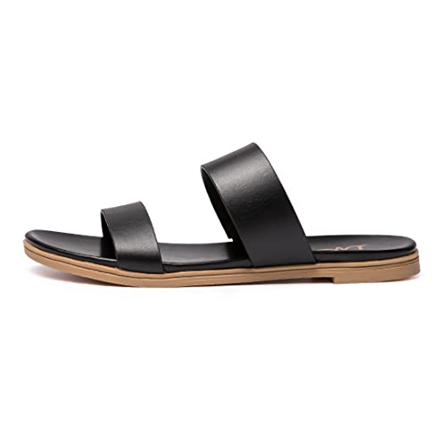 Image of LM Women's Slide Sandals Two Band Slip On Flat Sandals Casual Summer Sandals