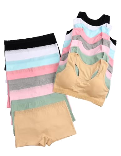 Girls' Cotton Underwear Set, Soft Cami Bralette & Panty Set, Training Bra & Hipster Briefs for 14-18Years