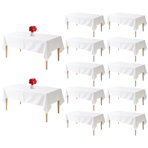 Image of 12 Pack Table Cloth 60 x 102 Inch, Rectangle Tablecloth, Stain and Wrinkle Resistant Washable Polyester Table Cover for Buffet Party, Dinner, Weddings and Camping, White