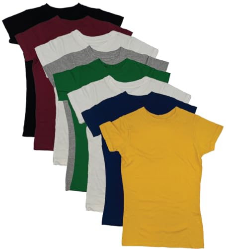 MISS POPULAR Girls' 8-Pack Super Soft Polycotton Short Sleeve Crew Neck T Shirts, Assorted Color Solid Tees