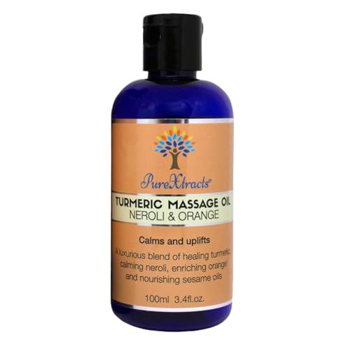 PureXtracts - Turmeric Massage Oil with Neroli & Orange - Natural Turmeric Oil - Pain Relief Arthritis Relief Muscle & Joint Health - Rich in Vitamin C Anti-inflammatory UK Made - 100ml
