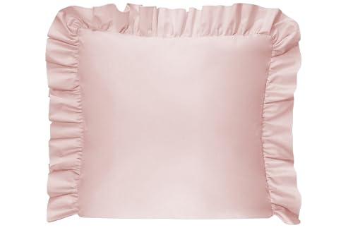 Balbina Cushion Cover 40 x 40 cm for Children and Babies, Cotton Pillowcase for Children's Room, Pram or Cot, Cotton Pillowcase with Ruffle and Zip, Light Powder Pink