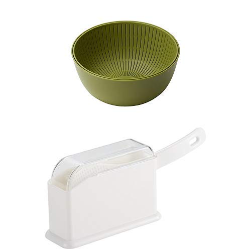 【セット買い】ライクイット(like-it)米とぎにも使えるざるボウル グリーン 電子レンジ対応 + しゃもじ ケース付き しゃもじホルダー
