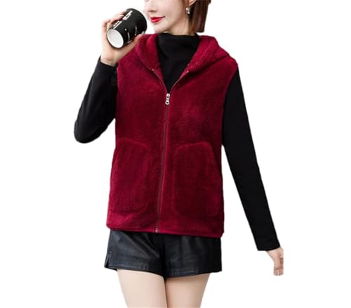 Chaleco de forro polar coral para mujer invierno con capucha