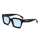 PANTHOS Mod. Massive occhiali da sole unisex uomo donna vintage fashion protezione UV400 con pezzolina e sacchettino (Opaco Nero/blu)