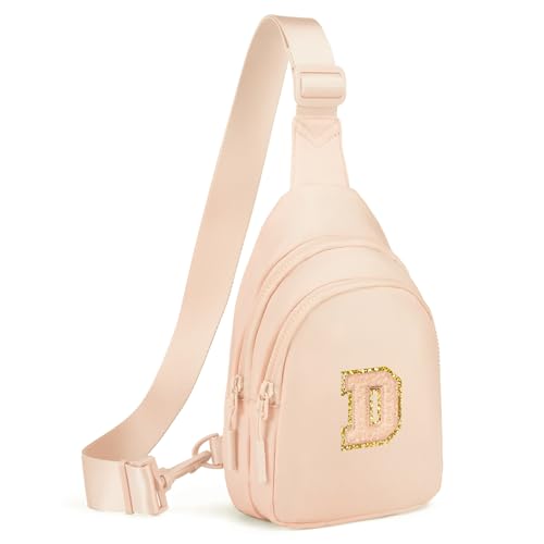 Small Initial Sling Bag for Girls & Women - Cute Crossbody Fanny Pack Gift Coral Pink D