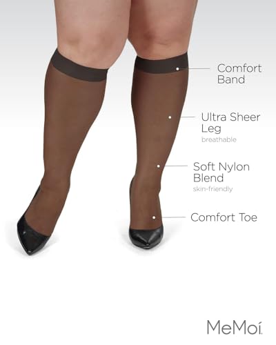 Image of MeMoi 2 Pack Plus Size Knee Highs for Women, Breathable Ultra Sheer Knee High Socks - Sizes 1X-4X