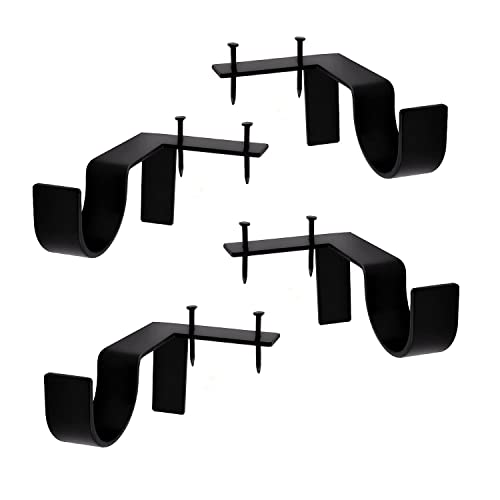 Black Tap Bracket - No Drill Curtain Rod Bracket 1" Curtain Rod, Heavy Duty Adjustable Curtain Rod Holders, Quick Hang No Damage Screwless Curtain Rods Brackets for Home Window and Door (Black,4pcs)