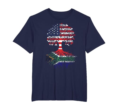South African Roots American Grown Tree Flag T-Shirt, Men's Big and Tall, Navy Blue, 4X Tall