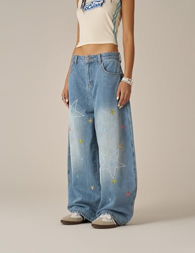 Aelfric Eden Stars Embroidery Baggy Barrel Jeans Wide Leg Y2K Denim Pants Straight Loose Jeans Streetwear Unisex3
