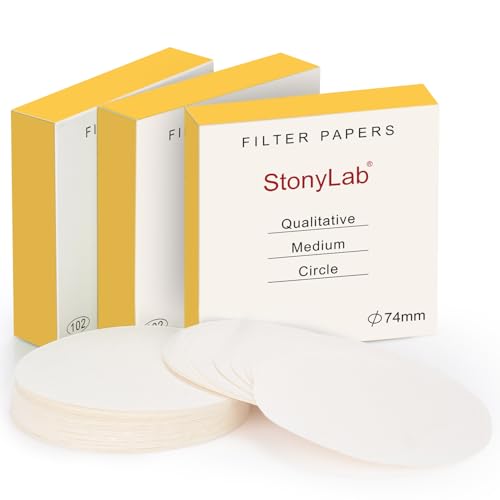 Image of stonylab Qualitative Filter Paper Circles, 3-Box 74 mm Diameter Cellulose Filter Paper with 20 Micron Particle Retention Medium Filtration Speed, Set of 3 x 100 Pcs