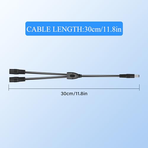 PNGKNYOCN DC 5.5x2.5mm 1 männlich zu 2 weiblich Stromversorgungssplitterkabel 30CM, Y-Splitter-Adapterkabel, für CCTV-Kameras DVR, LED-Lichtstreifen (2-Pack)
