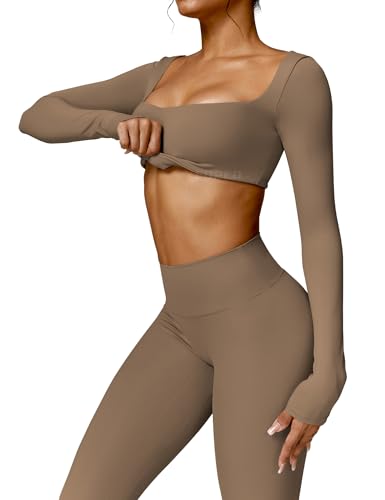 Image of YEOREO Kyla Women Crop Top Long Sleeve Padded Sports Low Medium Impact Yoga Shirt Workout