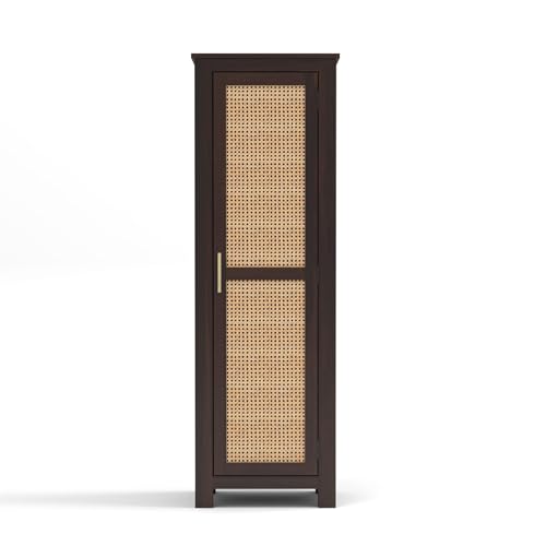 Image of PS DECOR Solid Sheesham Wood Kitchen Pantry Cabinet with Cane Rattan Door | Modern Wooden Storage Cabinet for Kitchen, Dining Room & Home Organization | Tall Utility Cupboard (Walnut Finish)