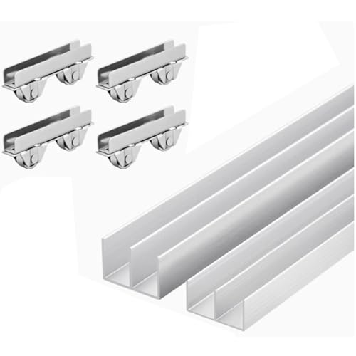 Sistema de riel de puerta corredera de vidrio, mecanismo de doble riel suave para vitrinas, ruedas de aleación de aluminio duraderas