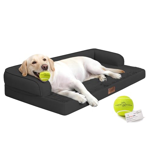 Image of Comfort Expression Washable Orthopedic Dog Bed for Extra Large Sized Dogs | Waterproof Memory Foam Pet Bed 45x35 Inch with Removable Cover with Non-Slip & Bolster, Black