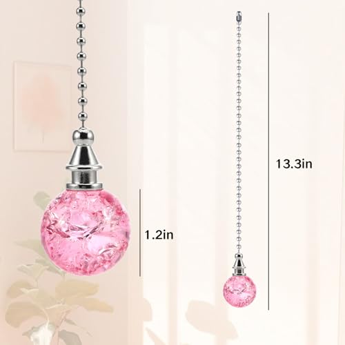 Image of NIIIYTYB 2 Packs Fan Pulls Decorative Princess Ceiling Pull Chain for Girls Crystal Light Accessories Unique Red Pink Fan Lamp Chains Ornaments String Extension for Lights Fans 12 Inch Beaded Pulls