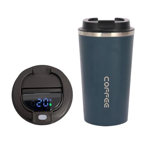 Termo Taza Cafe térmica Vaso térmico Cafe 380 ml con tapa de temperatura digital hermético.Frio y calor isotérmico aislamiento para llevar, portátil, coche, viaje. Acero Inoxidable (Gris)