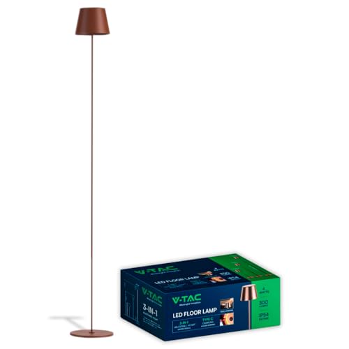 V-TAC Lampada da Terra LED Senza Fili Ricaricabile - Altezza Regolabile – Lampada in Alluminio Marrone Corten Uso Interno ed Esterno Casa e Salotto – Design Elegante