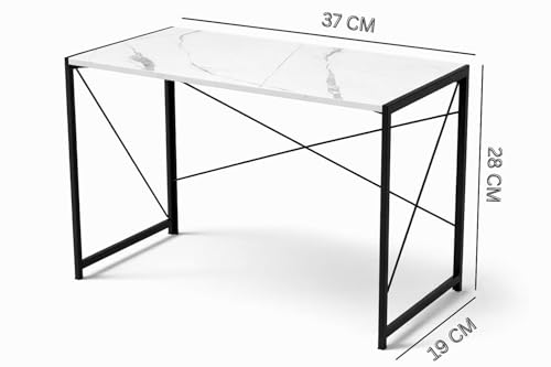 Image of Modern Wooden Computer Desk Home Office Study Desk with Metal Frame, Minimalist Writing Desk Laptop PC Workstation Table for Home Office Study Room Bedroom (White)