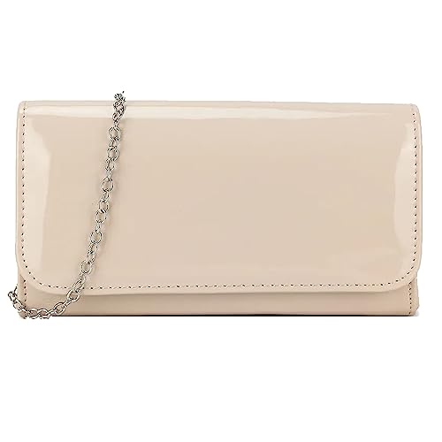 fi9® Sac à main uni verni pour mariage, fête, bal de fin d'année, soirée, Nude pâle, medium