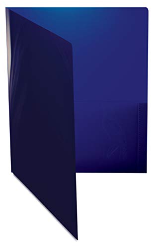 Extra Heavyweight Blue Plastic 2 Pocket Portfolio Folders, 12 Pack, Premium Letter Size Folders, High Sheen Reflective Finish, By Gold Seal, 12 Pack Poly Folders, Blue #TOP4