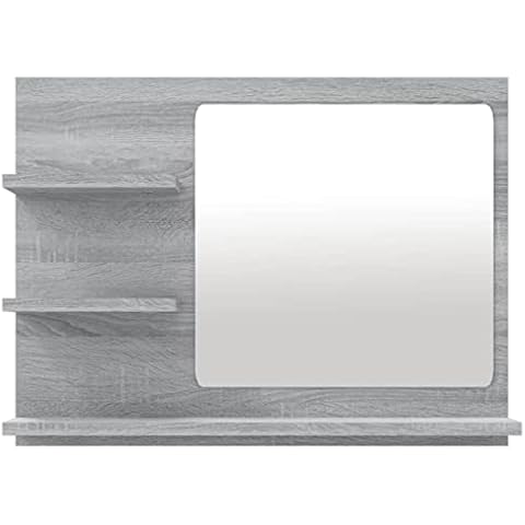 Cerlingwee Bathroom Mirror and Shelf, Bathroom Mirror Engineered Wood Acrylic Grey Modern for Home Cover