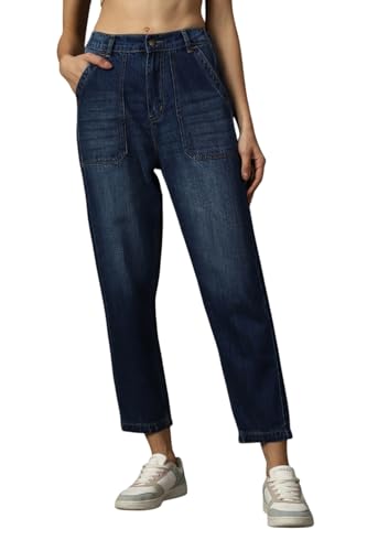 Image of High Star Women Cotton Washed Mom fit High-Rise Jeans