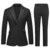Lamgool Women Suit 2 Pieces Set One Button Lady's Business Formal Peak Lapel Blazer and Pants for Work (Black, Medium)