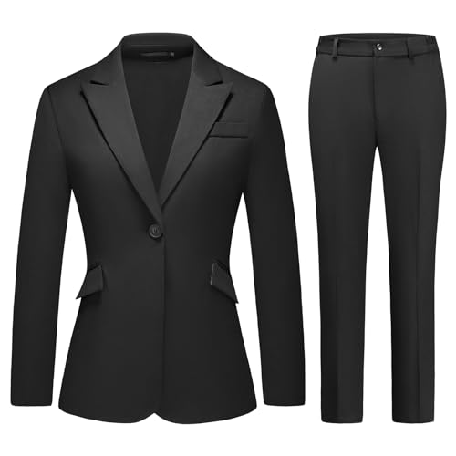Lamgool Women Suit 2 Pieces Set One Button Lady's Business Formal Peak Lapel Blazer and Pants for Work