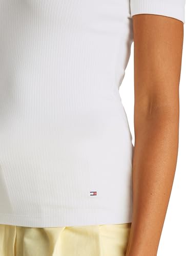 Tommy Hilfiger Damen T-Shirt Kurzarm 5X2 Rib Slim Fit, Weiß (Ecru), L – Ansicht 3