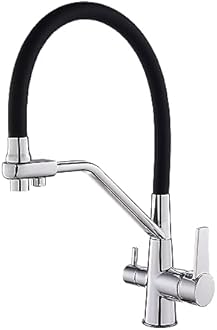 3 Way Kitchen Taps with Silicone Pull Out Spray, Drinking Purifier Water Tap Sink Mixer 360°Swivel Spout Chrome