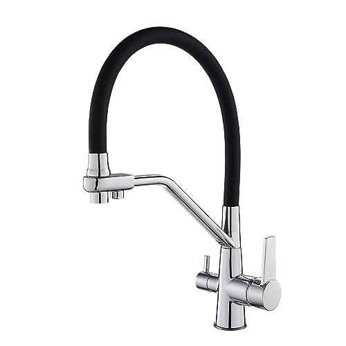 3 Way Kitchen Taps with Silicone Pull Out Spray, Drinking Purifier Water Tap Sink Mixer 360°Swivel Spout Chrome