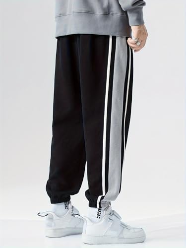 Image of Shasmi Black Side Striped Pants Men Oversized Baggy Wide Leg Trousers Elastic Waist Streetwear Joggers Men Track Pant for Men ll Track Pants ll Plain Track Pant (Trouser 155 $P)