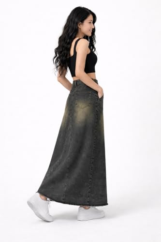 Image of ODDMONKEY Women High Waist Denim Skirt | Skirt for Women | Long Straight Fit Skirt |Long Skirt for Women