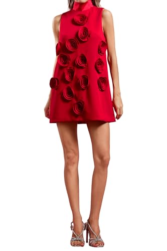 Red Stunning High Neck Exquisite 3D Flower Mini Date Night