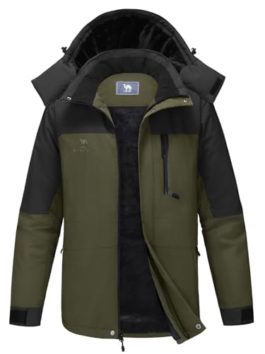 CAMEL CROWN Men's Winter Ski Jacket Mountain Snow Coats Waterproof Detachable Hood Windproof Fleece Rain Jackets Splicing Black XXXL