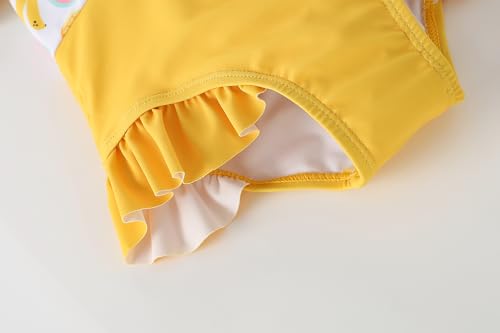 Image of AMIYAN Toddler Girls One-Piece Swimwear Short Sleeve Ruffle Swimsuit Zipper Rash Guard Bathing Suit for Little Girls 1-5Y