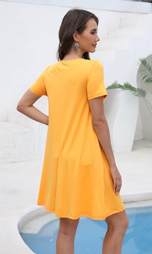 Image of COSSEN Women's Summer 2026 Casual Tshirt Dress Crew Neck Short Sleeve with Pockets Flowy Loose Swing A-Line Sundress