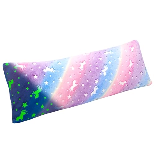 Image of Cloele Body Pillow Cover,Purple Unicorns,Glow in Dark,21x54 in | Long Pillow Cases,Full Length Pillow Case,Ultra Soft, Body Pillowcase for Kids Girls, Decorative,Only Cover