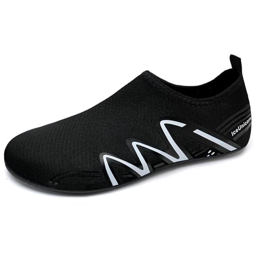 IceUnicorn Badeschuhe Wasserschuhe Damen Herren Schwimmschuh Strandschuhe Aquaschuhe Bequeme Passform(Linie schwarz, 34/35EU) 4