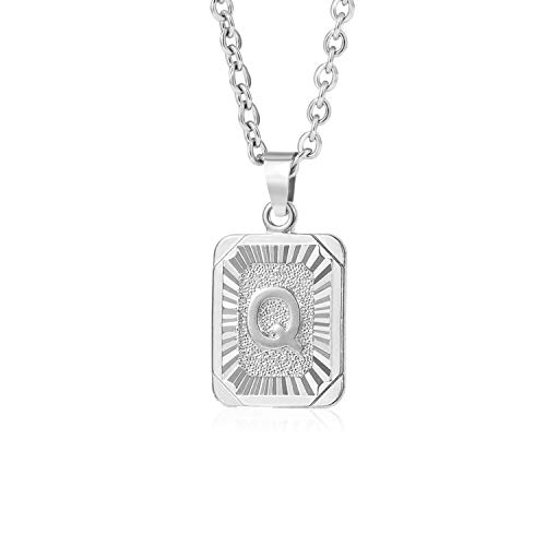 Glimmerst Initial Pendant Necklace 18K Gold Plated Stainless Steel Letter Necklace Personalizd Name Necklace for Women Silver Q