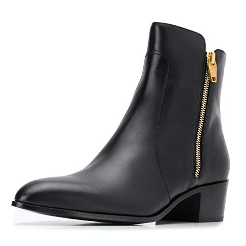 YDN Women Closed Pointed Toe Low Block Chunky Heel Ankle Boots Comfort Double Side Zipper Booties Basic Office Dress Shoes
