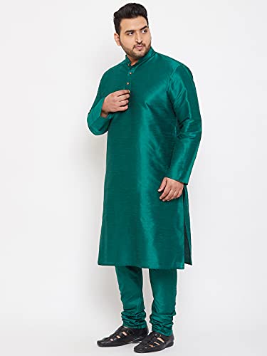 Image of VASTRAMAY Plus Size Men's Silk Blend Kurta Set-New Green