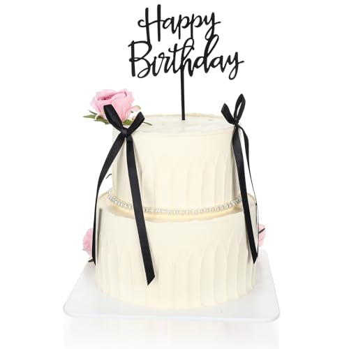 Yuanchu 12 adornos para tartas con lazo para tartas con 1 letrero de feliz cumpleaños, decoración de fiesta temática de coqueta negra, gótico, punk, retro, fantasía, bolsas de caramelos, regalos